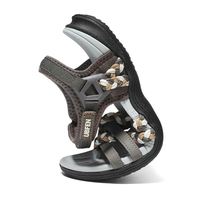 UBFEN Womens Hiking Comfort Sport Sandals Beach Vacation Camping Casual Sport Sandals with Adjustable Straps and Arch Support Size US 10 Khaki - Image 3
