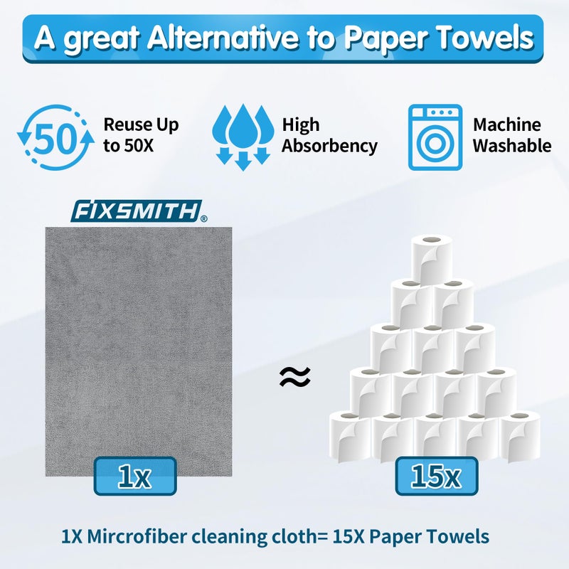 FIXSMITH Grey Microfiber Cleaning Cloth, Pack of 50, 16"X12" Cleaning Rags for Housekeeping and Kitchen, Reusable Shop Towels, Microfiber Towels for Cars, Lint Free, Scratch-Free, Highly Absorbent - Image 4