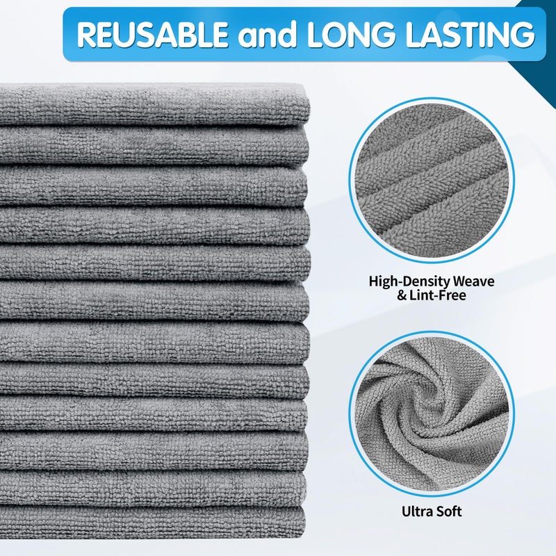 FIXSMITH Grey Microfiber Cleaning Cloth, Pack of 50, 16"X12" Cleaning Rags for Housekeeping and Kitchen, Reusable Shop Towels, Microfiber Towels for Cars, Lint Free, Scratch-Free, Highly Absorbent - Image 3
