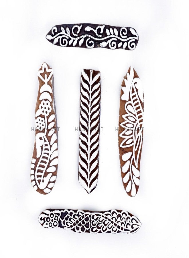 TwoGrams | Set of 5 | Handmade Wooden Baren Finger Shape for Hand Printing Henna Mehndi/Wooden Blocks for Scrapbooking/Saree Border/Clay/Pottery Crafts - Image 1