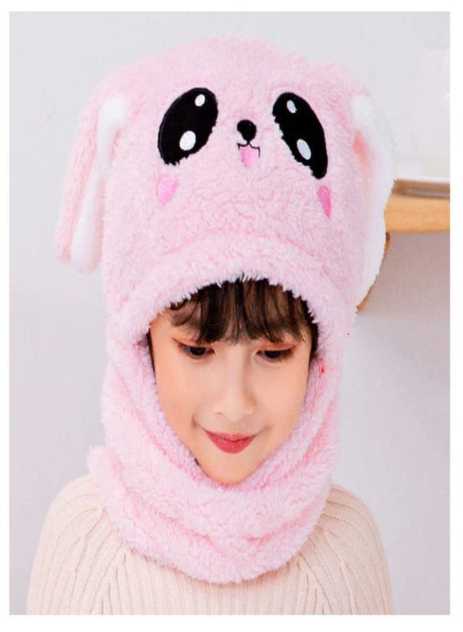 Malvina Baby Boys Girls Winter Woolen Hat with Scarf Set Soft Faux Fur Beanie Panda Cap Windproof Earflap Hood Capset for Unisex Kids | (3-16 Yrs) (with Long Ears) (Pink Color) - Image 2