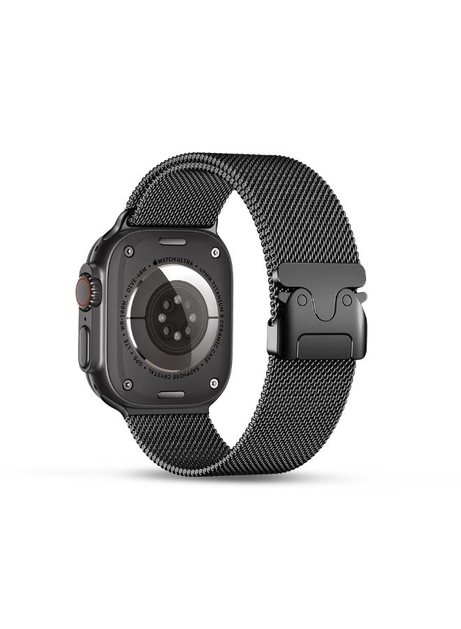 FITIT Milanese Loop Band Compatible with Apple Watch Series 1–9, SE, Ultra – Stainless Steel Strap with Parachute Lock & Secure Closure, 38/40/41mm – Black– fitit - Image 1