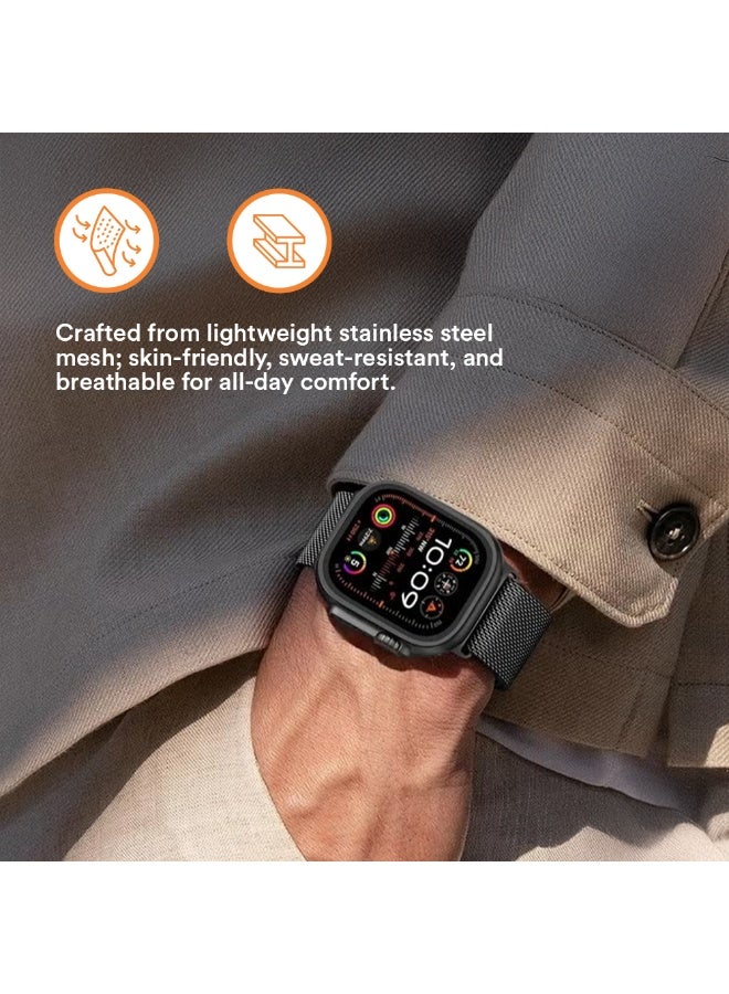 FITIT Milanese Loop Band Compatible with Apple Watch Series 1–9, SE, Ultra – Stainless Steel Strap with Parachute Lock & Secure Closure, 38/40/41mm – Black– fitit - Image 3