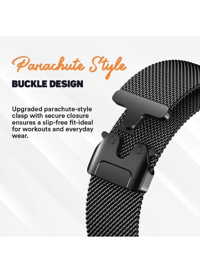 FITIT Milanese Loop Band Compatible with Apple Watch Series 1–9, SE, Ultra – Stainless Steel Strap with Parachute Lock & Secure Closure, 38/40/41mm – Black– fitit - Image 5