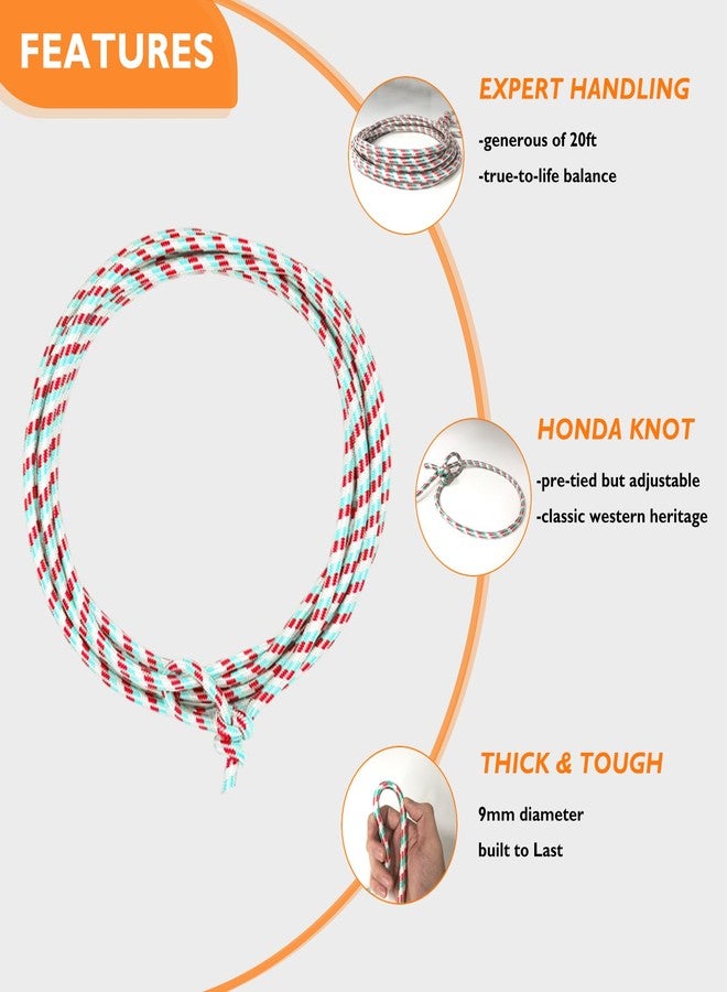 OOHGLITZ Cowboy Lasso Rope for Kids with Pre-Tied Loop, 20' - 9mm Unwaxed Lariat Roping Rope Toy for Indoor Outdoor Western Play & Costume Prop (Red Light Blue) - Image 5