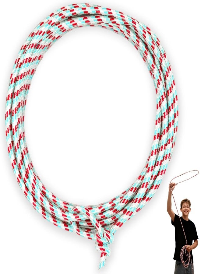 OOHGLITZ Cowboy Lasso Rope for Kids with Pre-Tied Loop, 20' - 9mm Unwaxed Lariat Roping Rope Toy for Indoor Outdoor Western Play & Costume Prop (Red Light Blue) - Image 1