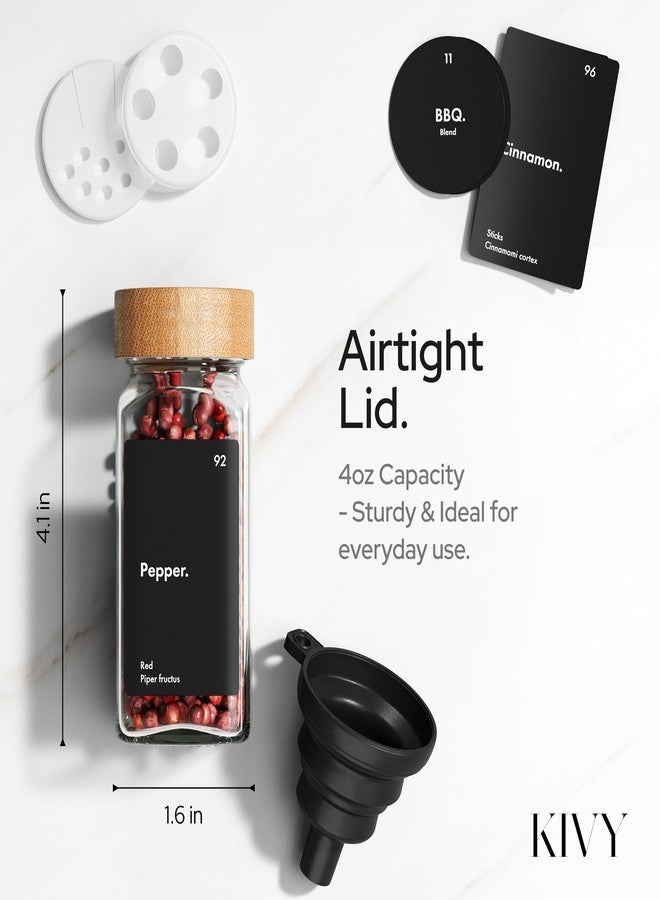 KIVY Spice Jars with Shaker Insert [24 x 120 ml] + 240 Waterproof Labels - Airtight Spice Jars Square (Spice Jars Black Bamboo Lid) - Image 2