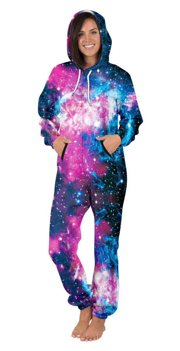Nawoshow Womens Zip-up 3D Pattern Long Sleeve Playsuit Jumpsuit Onesie (Galaxy, S/M) - Image 1