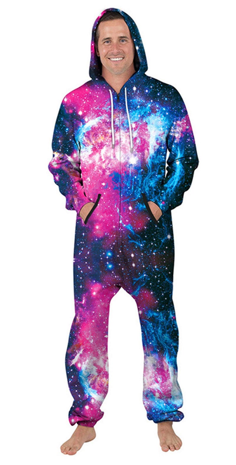 Nawoshow Womens Zip-up 3D Pattern Long Sleeve Playsuit Jumpsuit Onesie (Galaxy, S/M) - Image 2