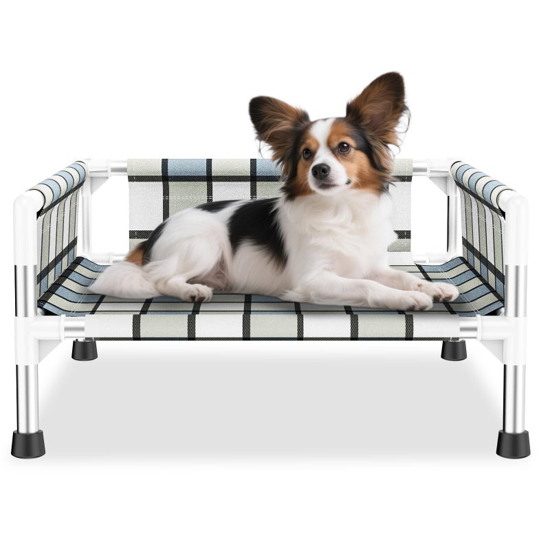 Caghash Elevated Raised Outdoor Dog Bed - Cooling Washable Dog Cot with Guardrail, Durable & Breathable Cotton Mesh Pet Hammock Beds with Stainless Steel Pipe Frame for Small Pets (20'' x 20'' x 12'') - Image 1