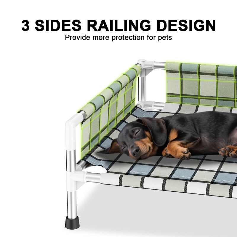 Caghash Elevated Raised Outdoor Dog Bed - Cooling Washable Dog Cot with Guardrail, Durable & Breathable Cotton Mesh Pet Hammock Beds with Stainless Steel Pipe Frame for Small Pets (20'' x 20'' x 12'') - Image 2