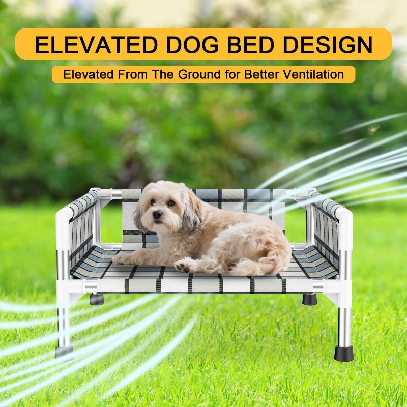 Caghash Elevated Raised Outdoor Dog Bed - Cooling Washable Dog Cot with Guardrail, Durable & Breathable Cotton Mesh Pet Hammock Beds with Stainless Steel Pipe Frame for Small Pets (20'' x 20'' x 12'') - Image 4