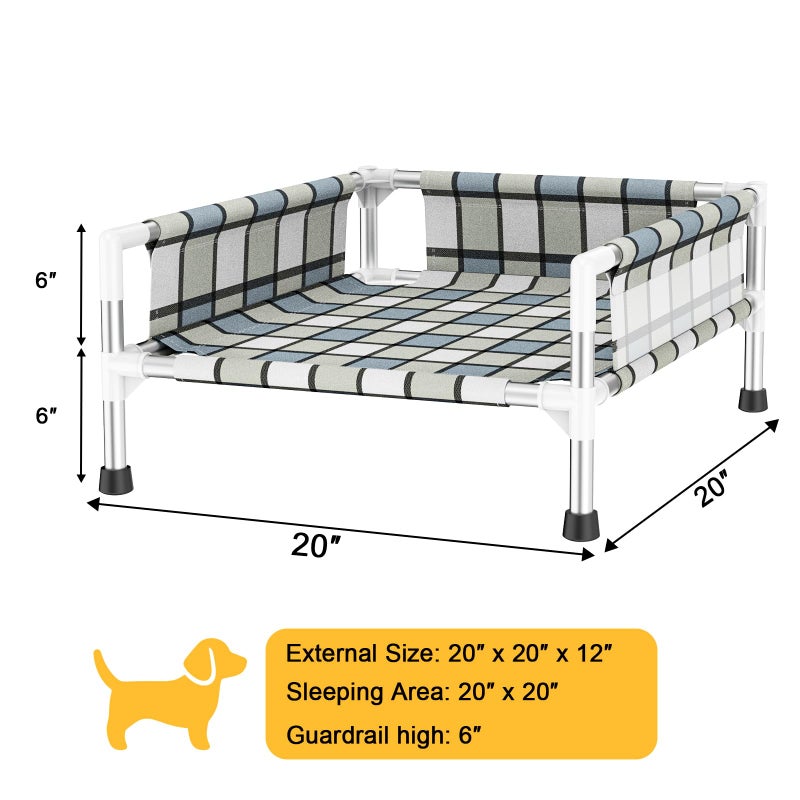 Caghash Elevated Raised Outdoor Dog Bed - Cooling Washable Dog Cot with Guardrail, Durable & Breathable Cotton Mesh Pet Hammock Beds with Stainless Steel Pipe Frame for Small Pets (20'' x 20'' x 12'') - Image 5