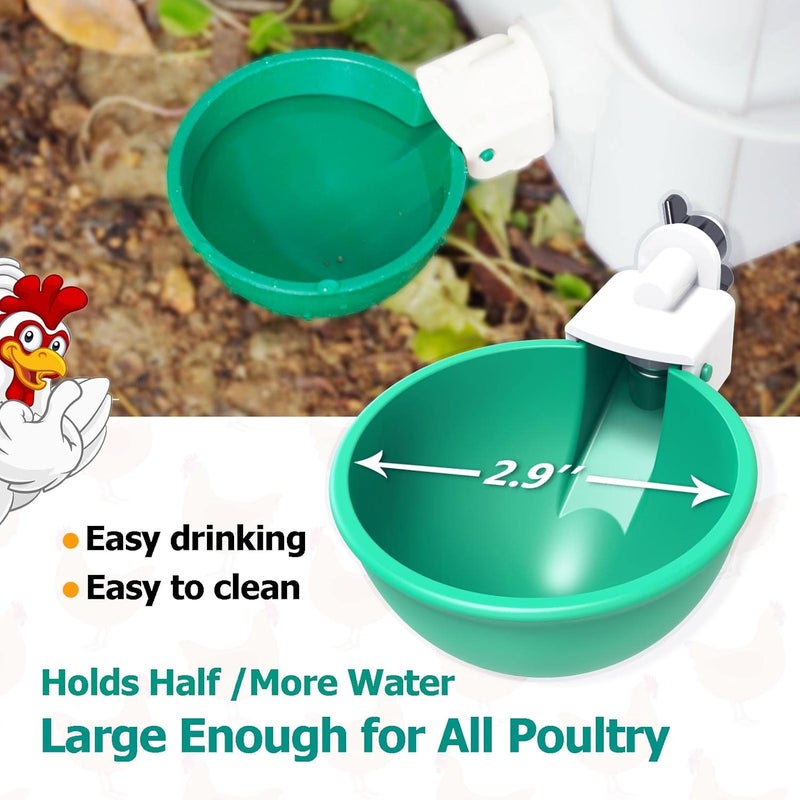WORLEYX Large Automatic Chicken Waterer Cups, Chicken Water Feeder Suitable for , Duck, Goose, Turkey and Bunny, DIY Poultry Water Feeder Kit (2 Pack-Green) - Image 2