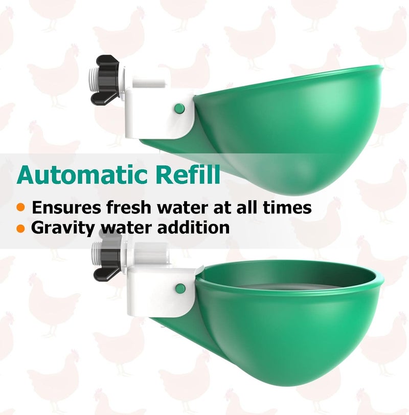 WORLEYX Large Automatic Chicken Waterer Cups, Chicken Water Feeder Suitable for , Duck, Goose, Turkey and Bunny, DIY Poultry Water Feeder Kit (2 Pack-Green) - Image 3
