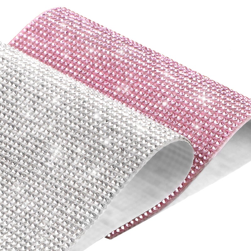 COMNICO 2 Pieces Bling Rhinestone Sheet Self Adhesive Glitter Crystal Car Decoration Gem Stickers 79  47 Inch Gem Sheet Diamond Stickers for CarCraft Decoration Women DIY Home Pink and Silver
