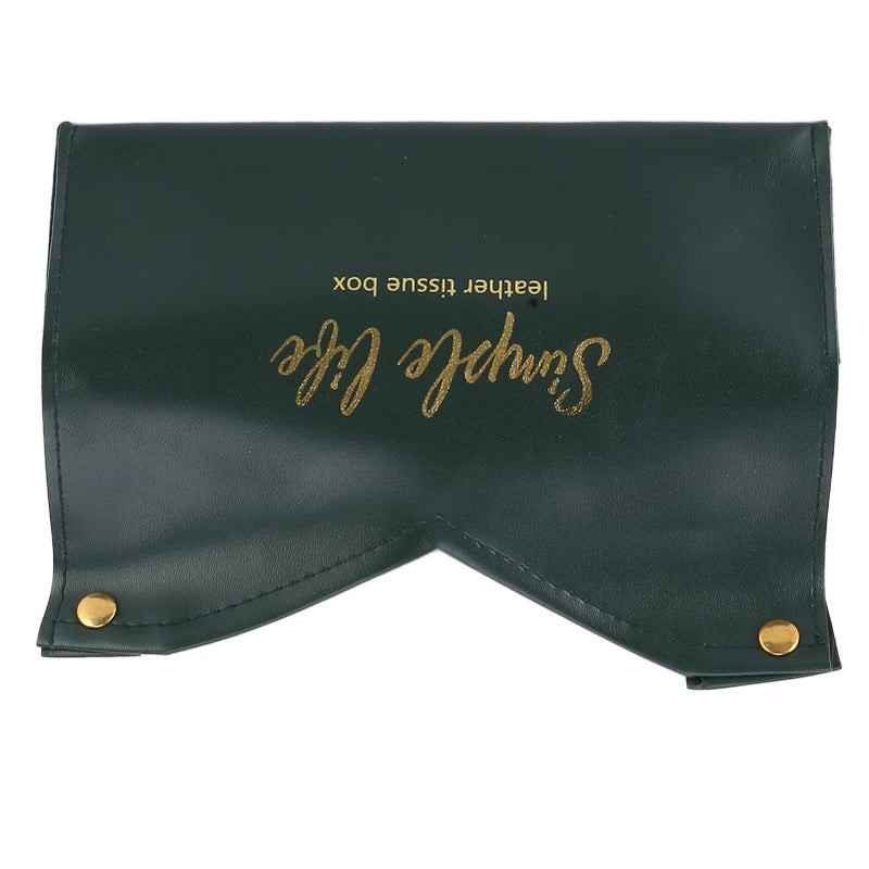 Green Synthetic Leather Tissue Box Cover With Printed Font For Home Office Decor - Image 3