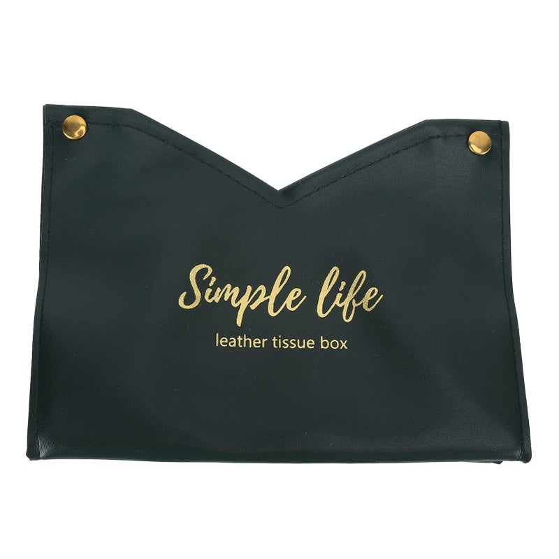Green Synthetic Leather Tissue Box Cover With Printed Font For Home Office Decor - Image 4