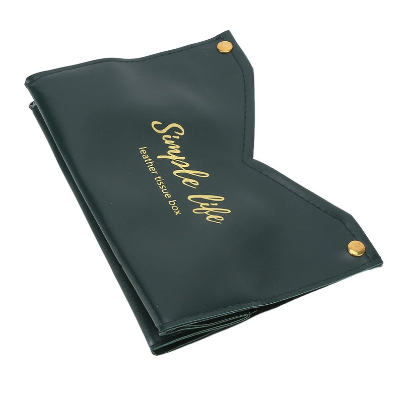Green Synthetic Leather Tissue Box Cover With Printed Font For Home Office Decor - Image 5