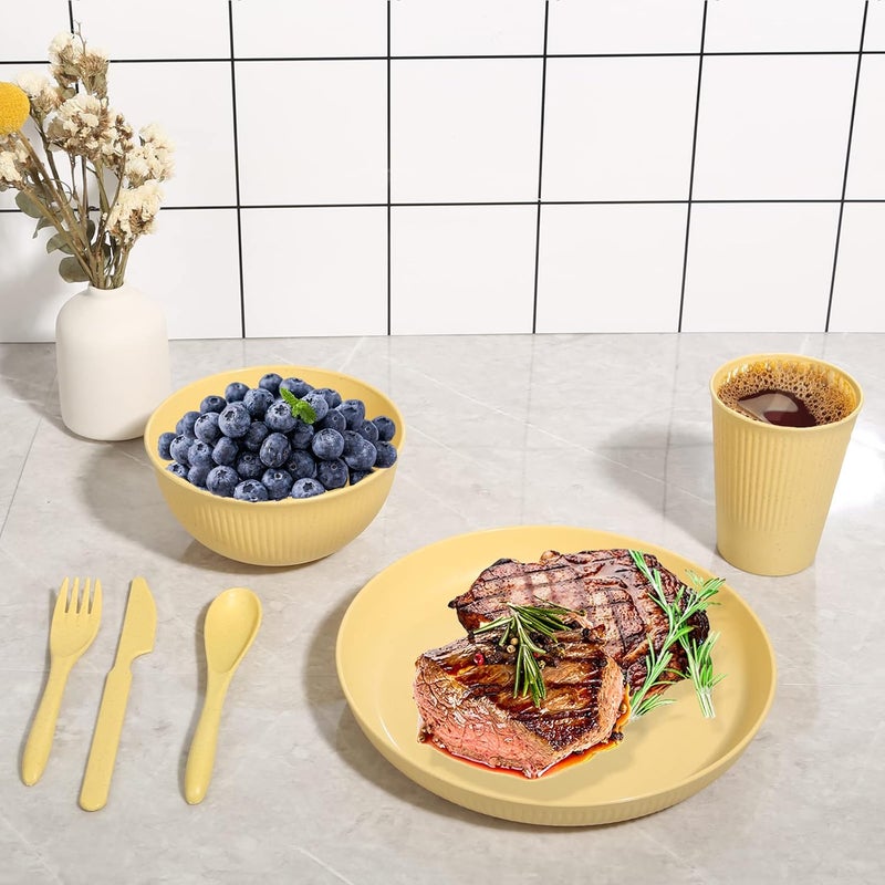 DAPIPIK Wheat Straw Dinnerware Sets DAPIPIK 36 Piece Unbreakable Dinnerware Sets for 6 Wheat Straw Plates and Bowls Set Lightweight Camping Plates Cups and Bowls SetDishwasher Microwave Safe Dinnerware - Image 5