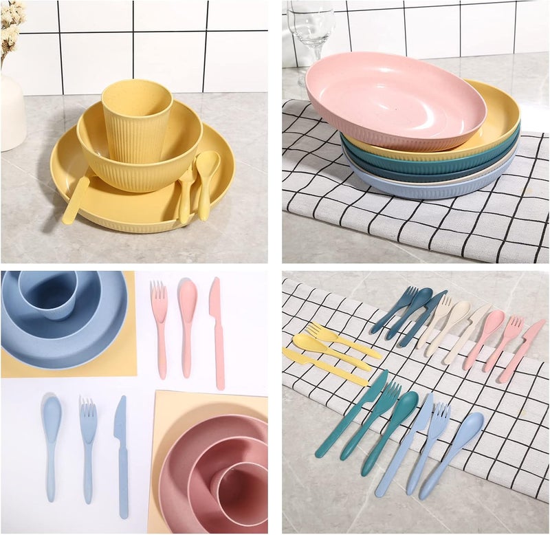 DAPIPIK Wheat Straw Dinnerware Sets DAPIPIK 36 Piece Unbreakable Dinnerware Sets for 6 Wheat Straw Plates and Bowls Set Lightweight Camping Plates Cups and Bowls SetDishwasher Microwave Safe Dinnerware - Image 4