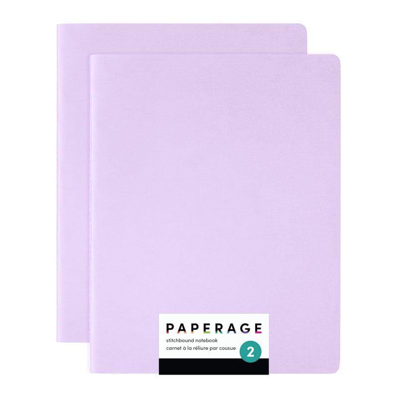 PAPERAGE دفتر ملاحظات فارغ بغلاف ناعم من PAPERAGE، عبوة 2، (لافندر)، 100 صفحة، كبير 7.5 بوصة × 9.5 بوصة، مثالي لدفتر الرسم، تدوين الملاحظات ومجلة السفر - Image 1