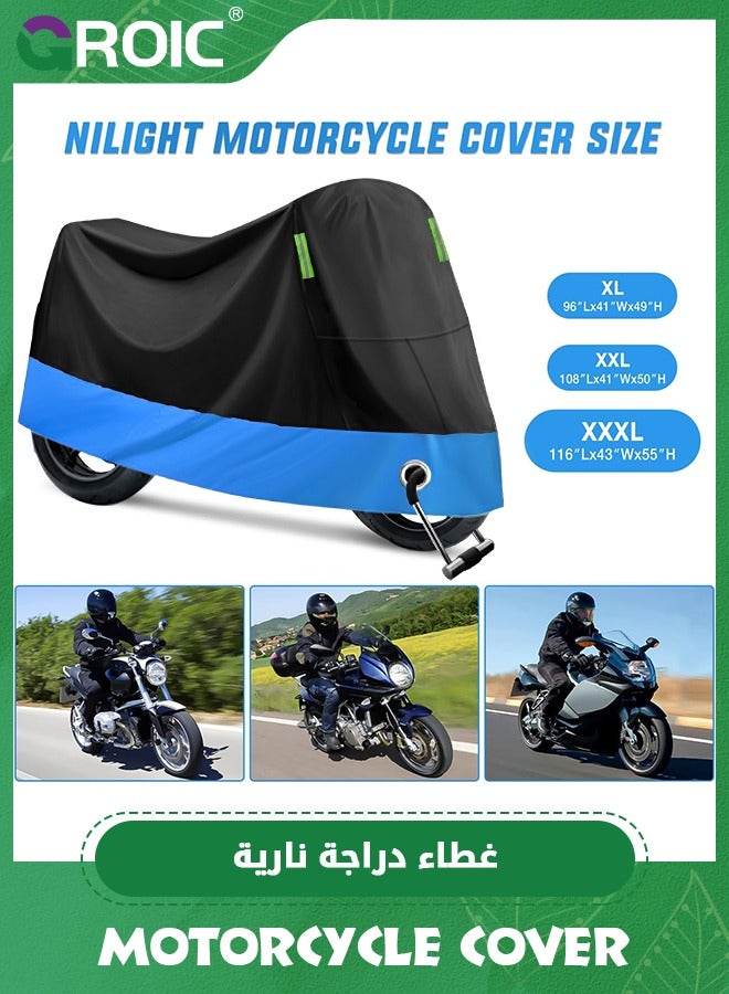 GROIC 104'' Motorcycle Cover, XXX-Large Heavy Duty Motorcycle Cover Waterproof Outdoor Scooter Shelter Protection with Lock-Hole and Reflective Strips for Harley Davidson, Honda, Suzuki, Kawasaki, Yamaha - Image 2