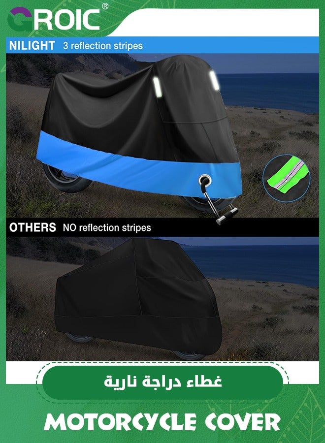 GROIC 104'' Motorcycle Cover, XXX-Large Heavy Duty Motorcycle Cover Waterproof Outdoor Scooter Shelter Protection with Lock-Hole and Reflective Strips for Harley Davidson, Honda, Suzuki, Kawasaki, Yamaha - Image 3