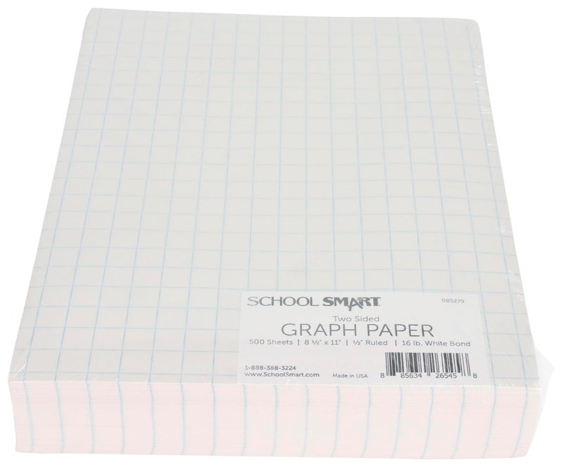 School Smart Double Sided Graph Paper, 8-1/2 x 11 Inches, 1/2 Inch Rule, White, Pack of 500 - 085279 - Image 4