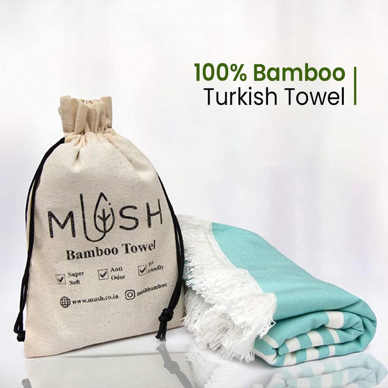 Mush Bamboo Turkish Towel | 100% Bamboo |Ultra Soft, Absorbent & Quick Dry Towel for Bath, Beach, Pool, Travel, Spa and Yoga | 29 x 59 Inches (Aqua & Beige) - Image 3