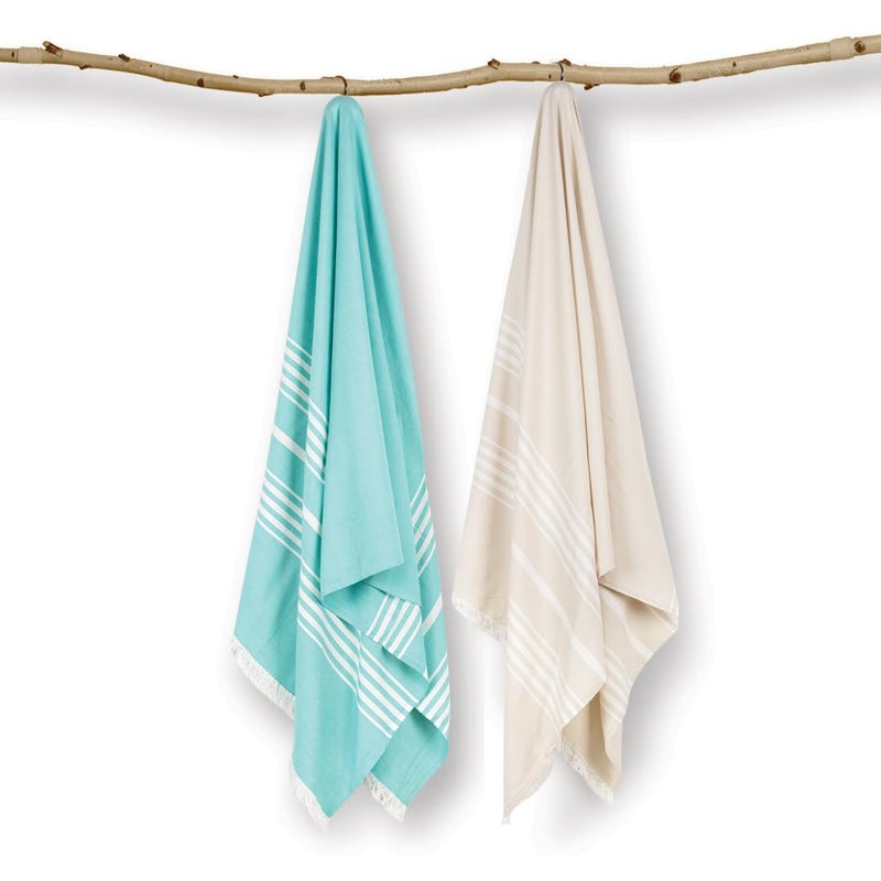Mush Bamboo Turkish Towel | 100% Bamboo |Ultra Soft, Absorbent & Quick Dry Towel for Bath, Beach, Pool, Travel, Spa and Yoga | 29 x 59 Inches (Aqua & Beige) - Image 4