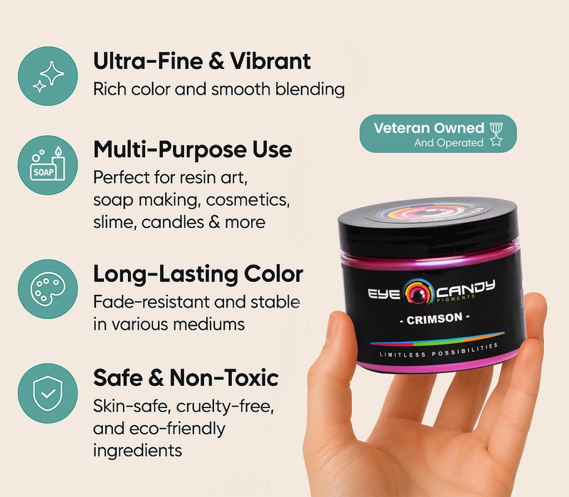 Eye Candy Pigments Premium Red Mica Powder - Crimson (50gr) - for Epoxy, Resin, Soap, Paint, Woodworking, Acrylic Pouring, Bath Bombs, Fishing Lures - DIY Arts and Crafts Additive - Image 3