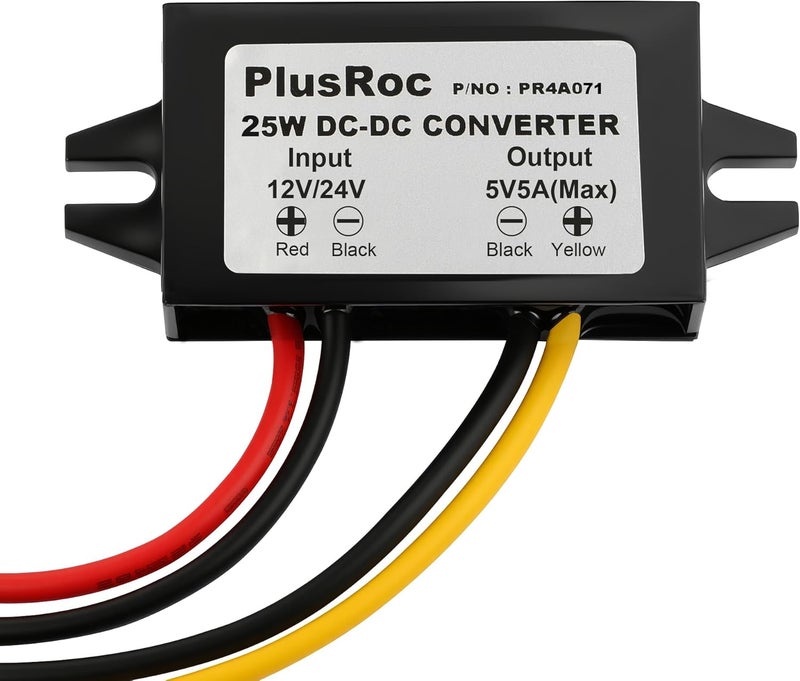 محول تخفيض الجهد ��لمقاوم للماء، من 12V/24V إلى 5V بقدرة 5A، محول DC-DC بقدرة 25W مع أسلاك مفتوحة لمشاريع الإلكترونيات الذاتية (عبوة واحدة) - Image 1