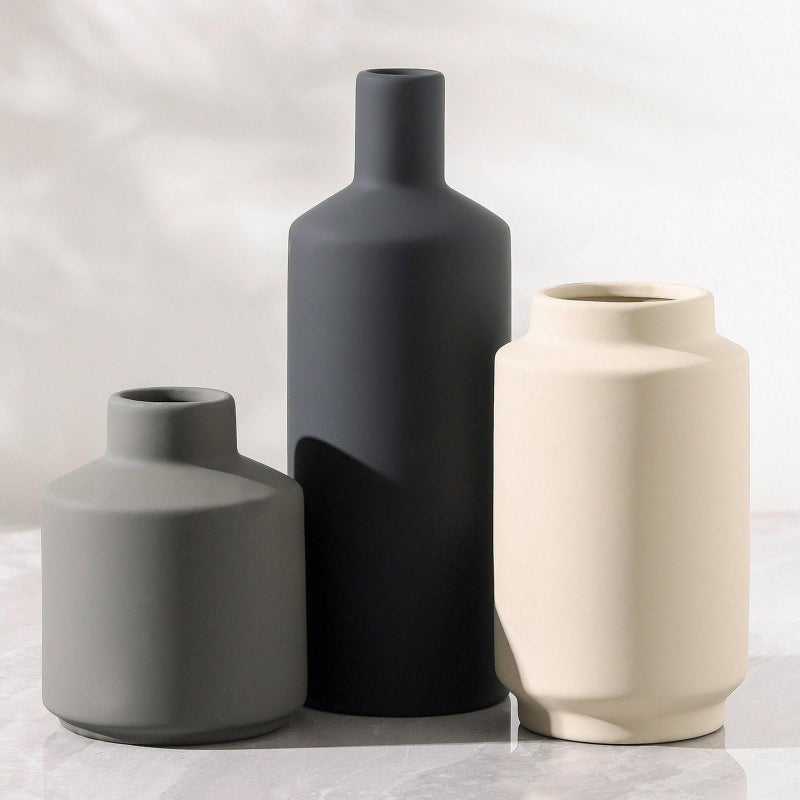 Mitt&Ditt Ceramic Vase Set of 3, Modern Decorative Vases for Home Decor, Small Flower Pottery Vase Sets, Boho Farmhouse Rustic Vases for Living Room, Kitchen, Bedroom, Bathroom, Shelf, Table - Image 1