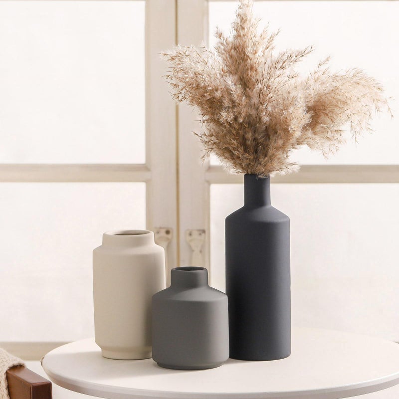 Mitt&Ditt Ceramic Vase Set of 3, Modern Decorative Vases for Home Decor, Small Flower Pottery Vase Sets, Boho Farmhouse Rustic Vases for Living Room, Kitchen, Bedroom, Bathroom, Shelf, Table - Image 5