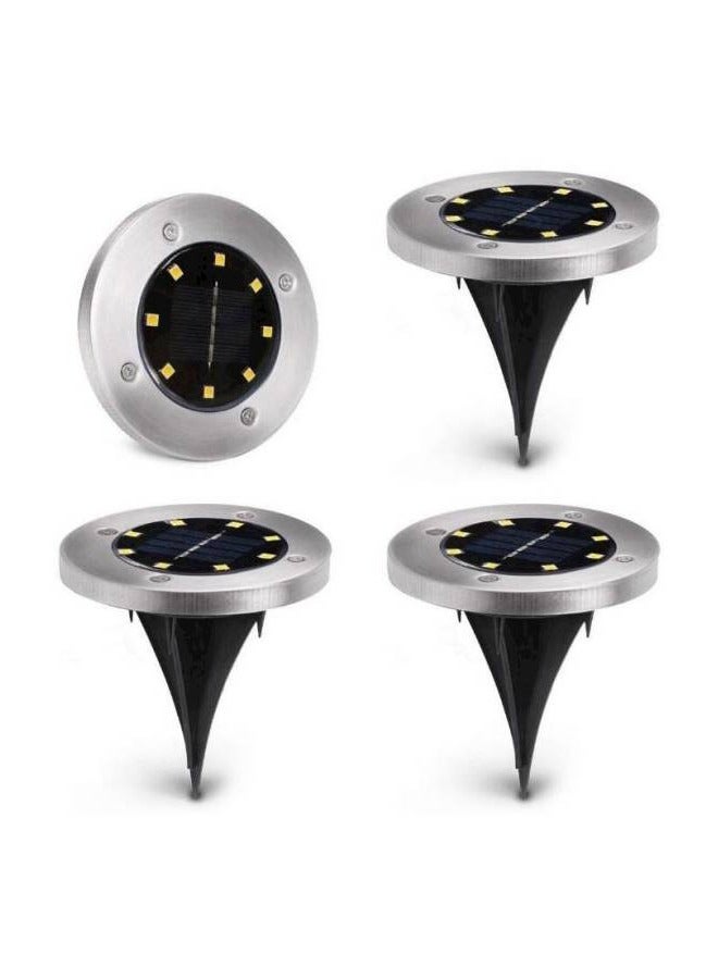 4 قطع 8 LED مصابيح أرضية شمسية، مصابيح أرضية في الهواء الطلق، مصابيح حديقة، ومصابيح شوارع صغيرة مضادة للمطر لفضية حديقة مروج  - Image 1