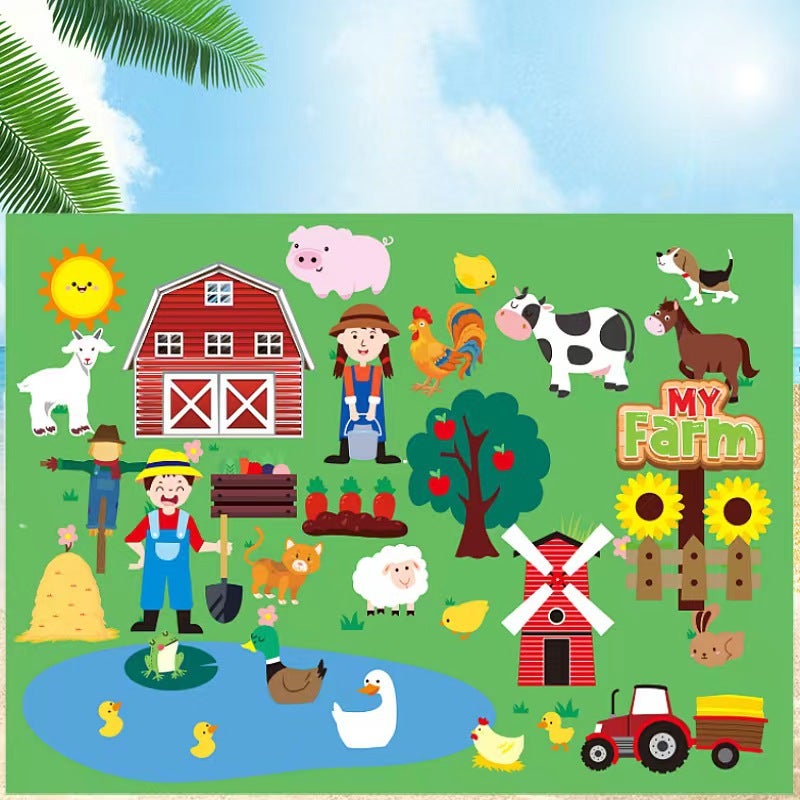 Star Felt Learning Board Baby 2 Training Early Education Board Wall Stickers Educational Toys Farm Story Diy Suit - Image 2