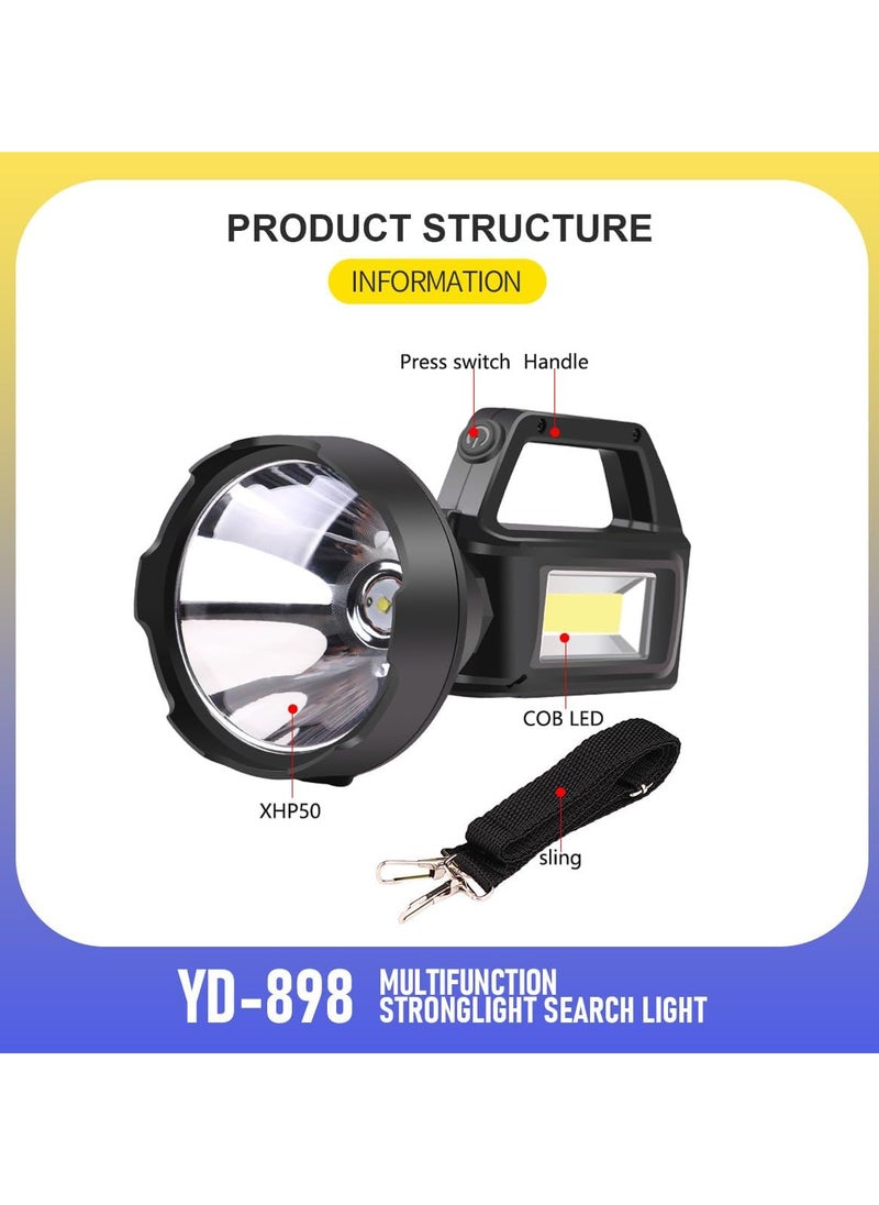 مصباح يدوي LED، مصابيح LED، كشاف ضوء قوي | مصباح LED عالي الطاقة | مصباح جانبي ساطع | متين، مقاوم للماء والسقوط | بطارية ذات سعة كبيرة، YD-898