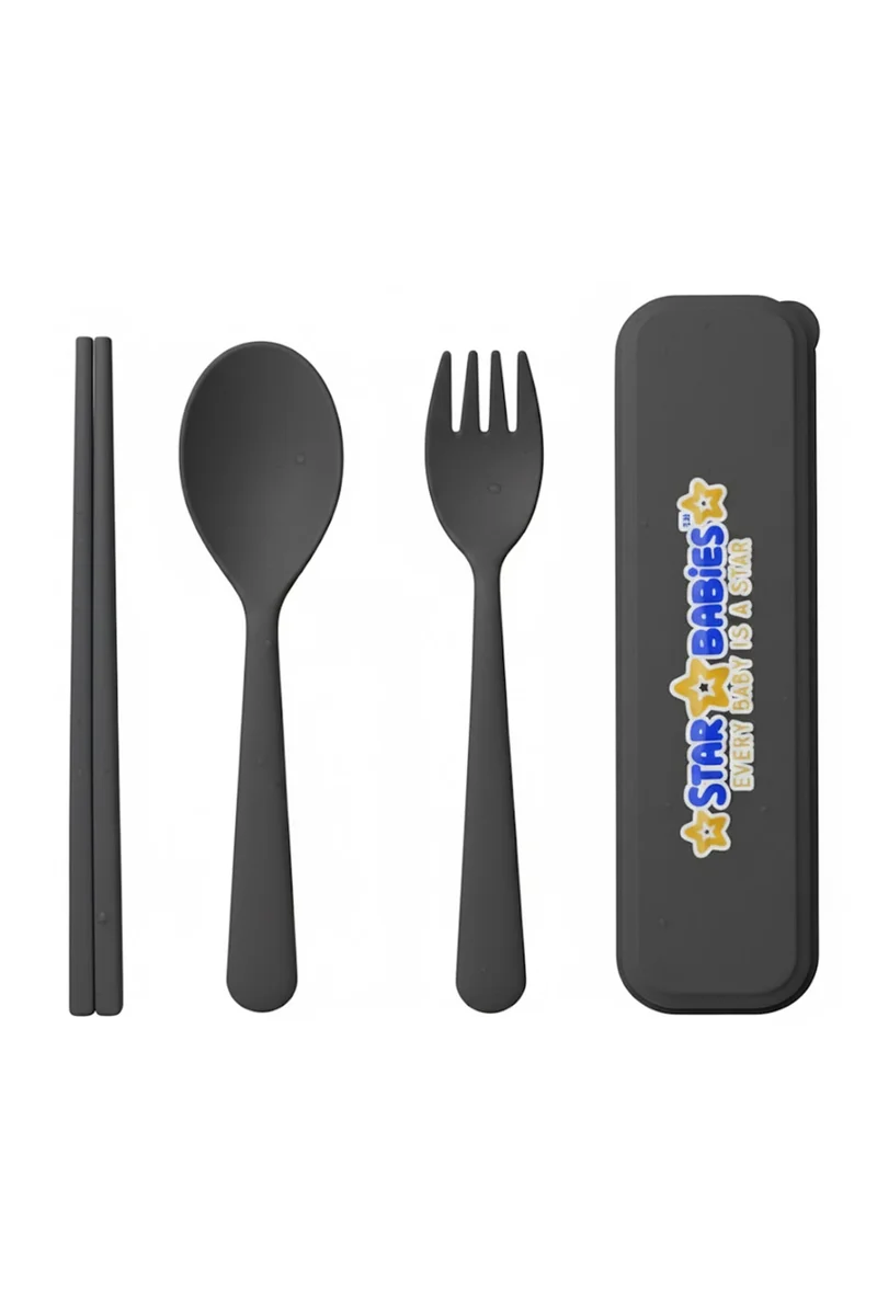 ستار بيبيز Star Babies -Organic  Spoon, Fork & Chopsticks Set - Black