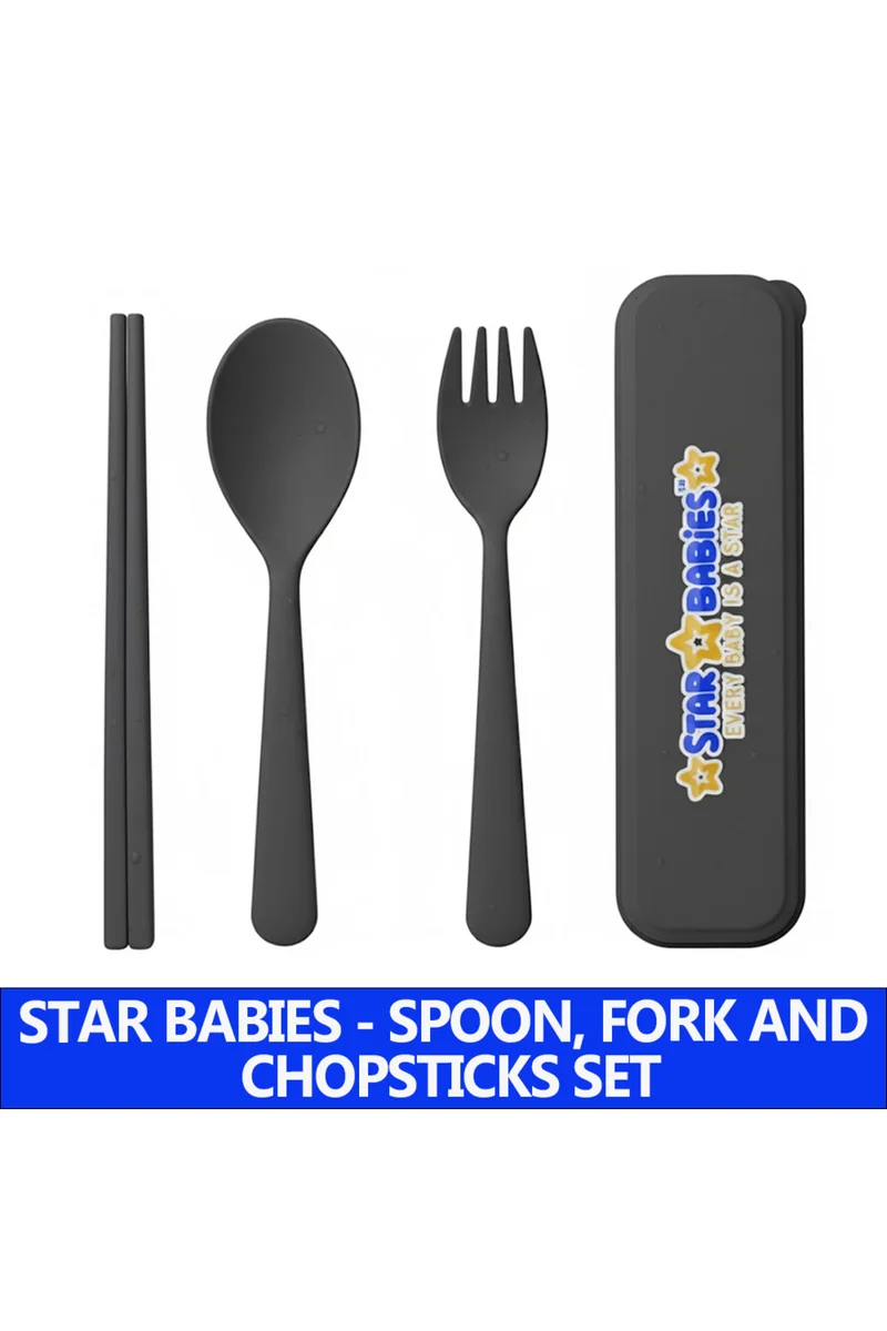 ستار بيبيز Star Babies -Organic  Spoon, Fork & Chopsticks Set - Black