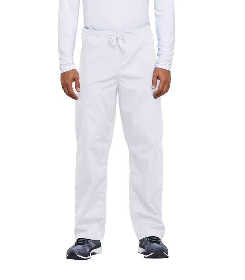 Cherokee Men's Originals Unisex Drawstring Cargo Scrub Pant, White, Medium