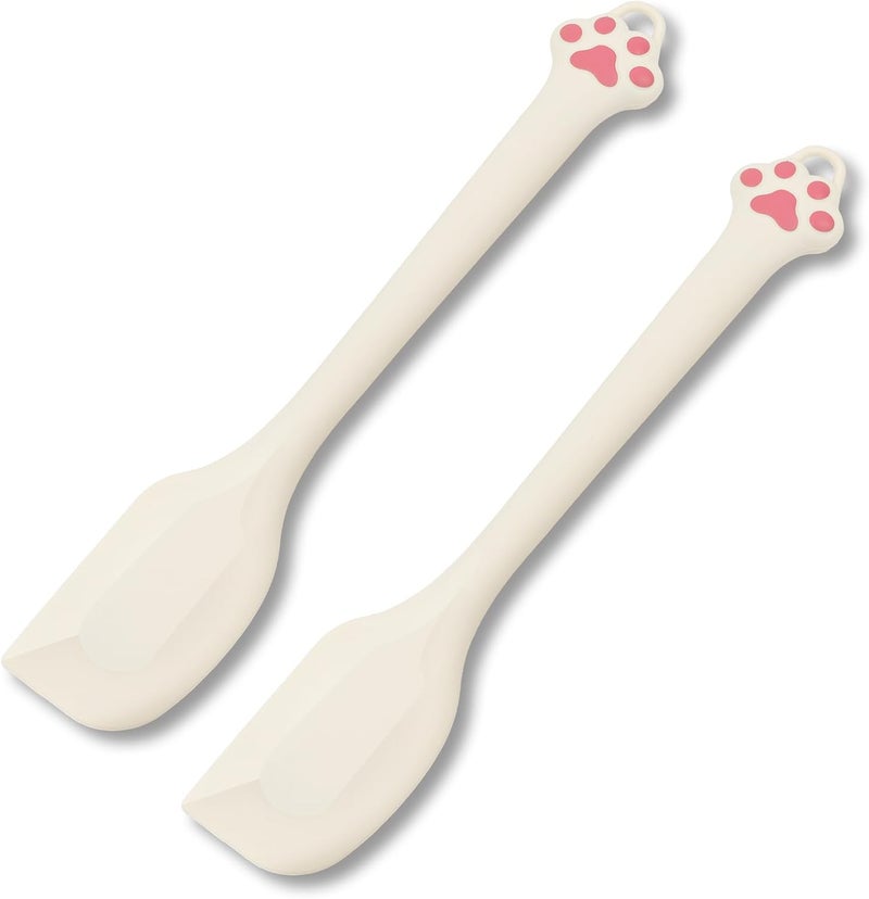 Siutco Cute Cat Paw Silicone Spatula Set - High Heat Resistant Rubber Scraper for Baking & Cooking, BPA-Free Non-Stick Kitchen Utensils, Adorable Cat Lover Gifts(2 Pack, 11 Inch, Cream) - Image 1