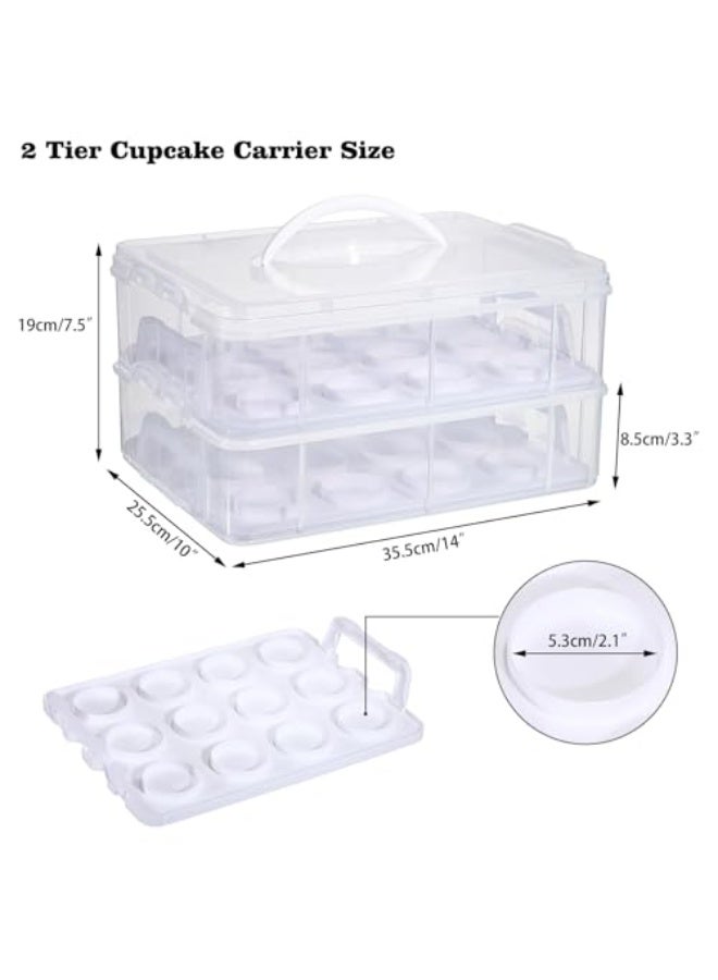 Barakah 2-Tier Cupcake Carrier with Lid, Stackable Cupcake Container Holding 24 Pastries, Clear Plastic Cake Keeper for Birthday Parties, Bakeries, and Special Events - Image 3