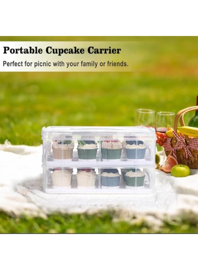 Barakah 2-Tier Cupcake Carrier with Lid, Stackable Cupcake Container Holding 24 Pastries, Clear Plastic Cake Keeper for Birthday Parties, Bakeries, and Special Events - Image 5