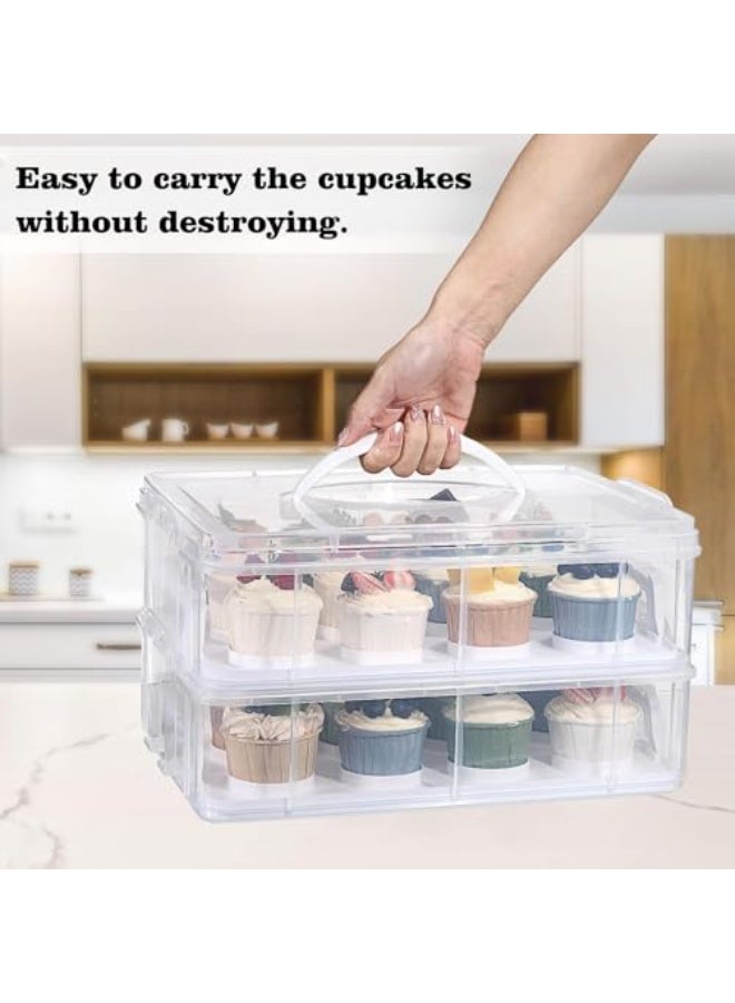 Barakah 2-Tier Cupcake Carrier with Lid, Stackable Cupcake Container Holding 24 Pastries, Clear Plastic Cake Keeper for Birthday Parties, Bakeries, and Special Events - Image 2