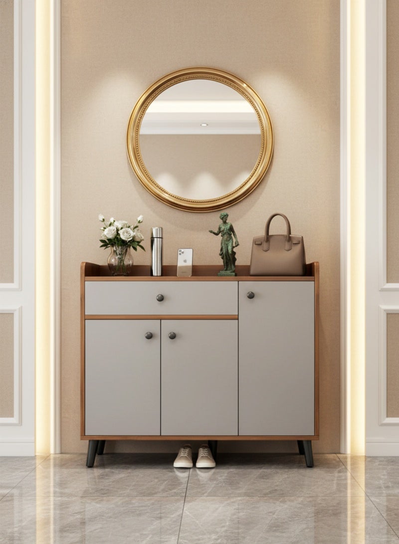 إيه جي دي خزانة جانبية متعددة الأغراض،ركن قهوة ومنظم أحذية، مع 3 أبواب ودرج، للمدخل وغرفة النوم والمكتب، (بني-ابيض) - Image 3