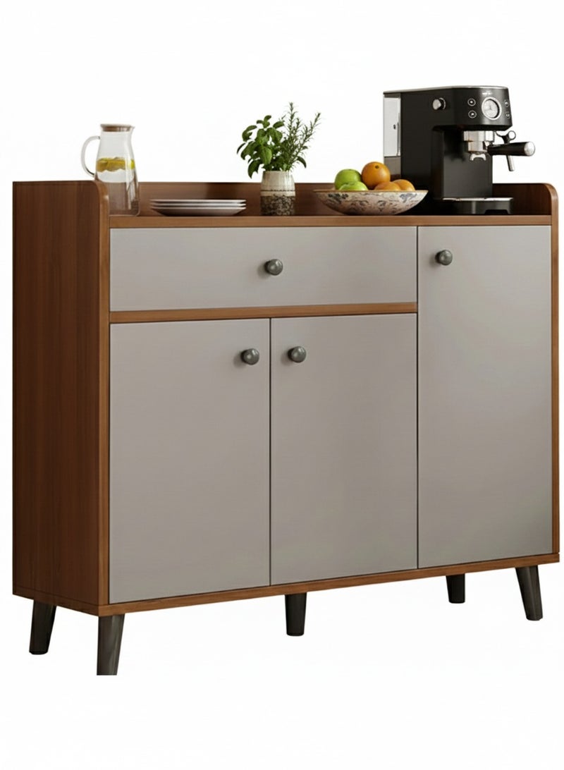 إيه جي دي خزانة جانبية متعددة الأغراض،ركن قهوة ومنظم أحذية، مع 3 أبواب ودرج، للمدخل وغرفة النوم والمكتب، (بني-ابيض) - Image 1