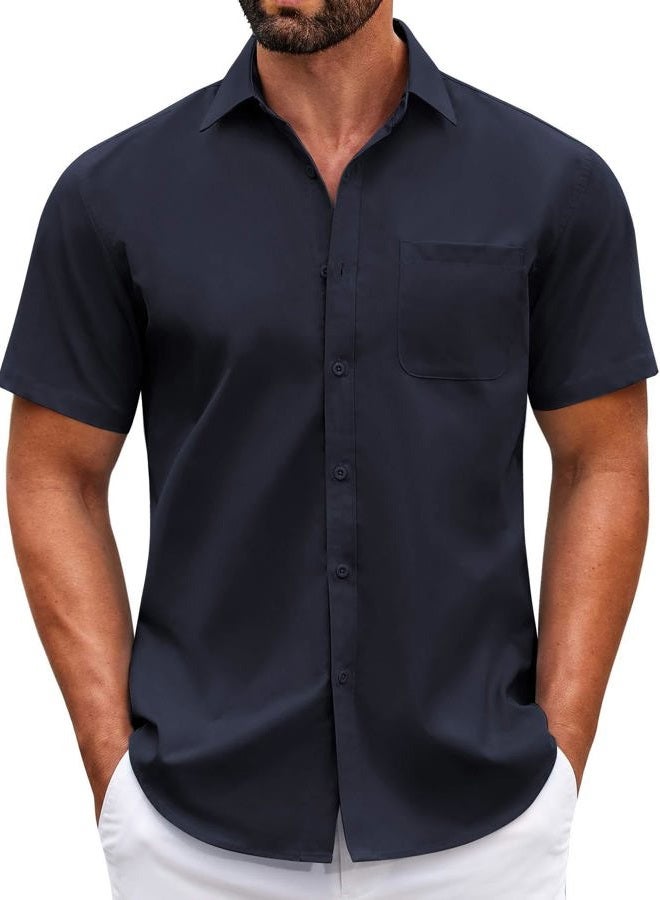 COOFANDY Mens Short Sleeve Casual Button Down Shirts Summer Untucked Dress Shirts with Pocket - Image 1