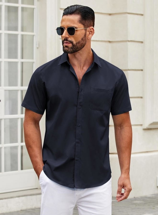 COOFANDY Mens Short Sleeve Casual Button Down Shirts Summer Untucked Dress Shirts with Pocket - Image 3