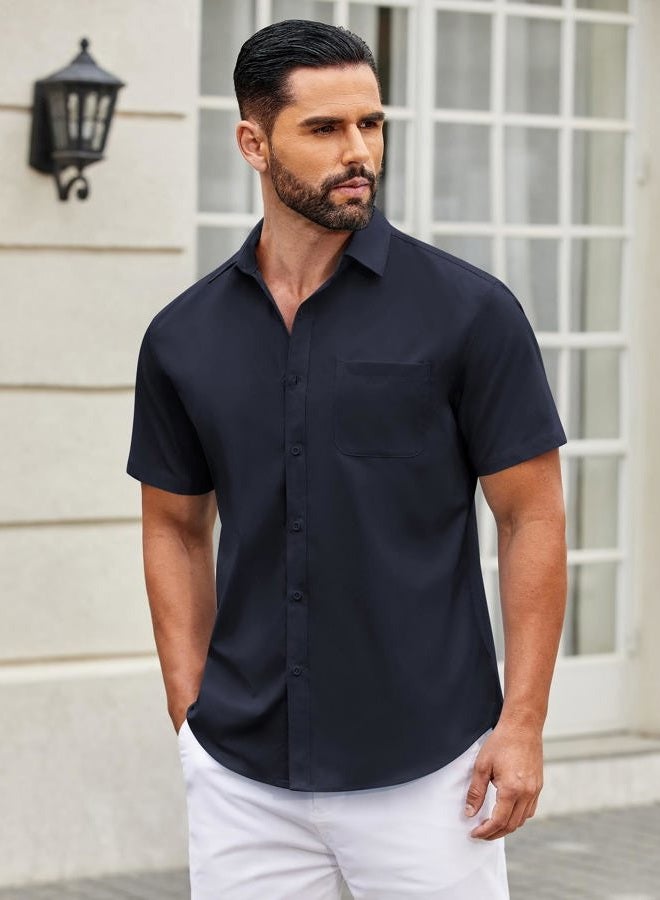 COOFANDY Mens Short Sleeve Casual Button Down Shirts Summer Untucked Dress Shirts with Pocket - Image 2